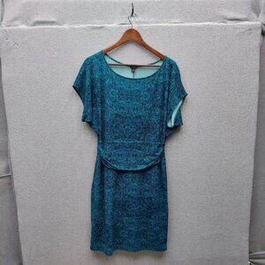 Ann Taylor Womens Teal Blue Patterned Short Sleeve Knee-Length Dress Size M